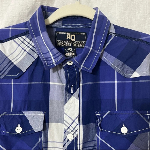 Men's Large AO AMONGST OTHERS American Legacy Blue Plaid Shirt Cotton - Picture 5 of 6